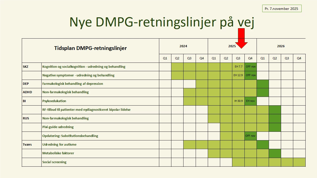 Oversigt over DMPG-retningslinjer på vej